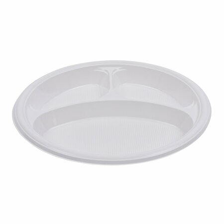 BOARDWALK Hi-Impact Plastic Dinnerware, Plate, 10", 3 Compartments, White, PK500 PLTHIPS10WH3